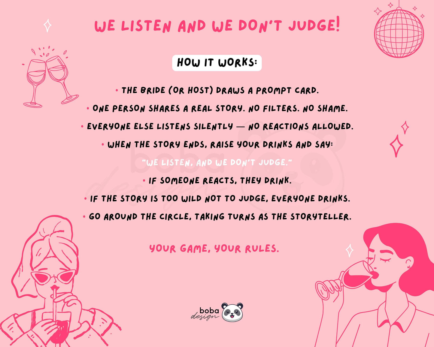 We Listen and We Don’t Judge – Viral TikTok Bachelorette Game (Printable)