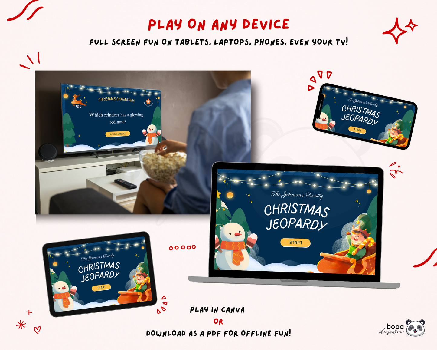 Editable Snowman Christmas Jeopardy Game