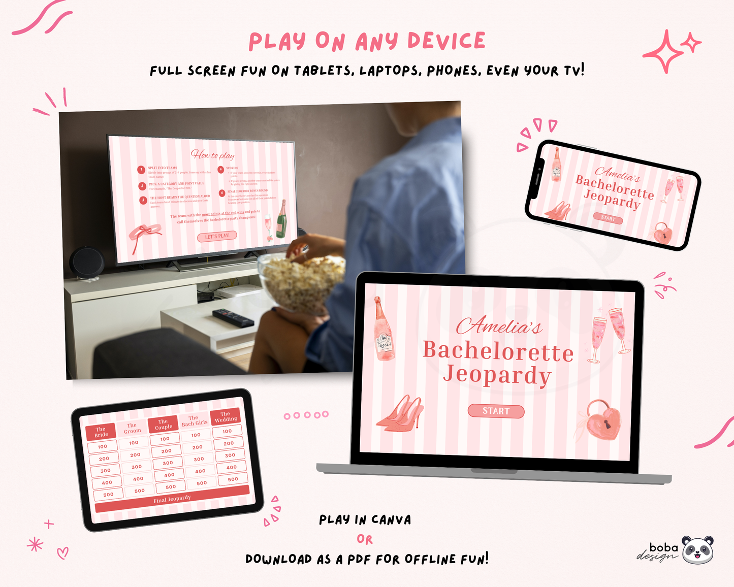 Pink Stripe - Bachelorette Jeopardy Game