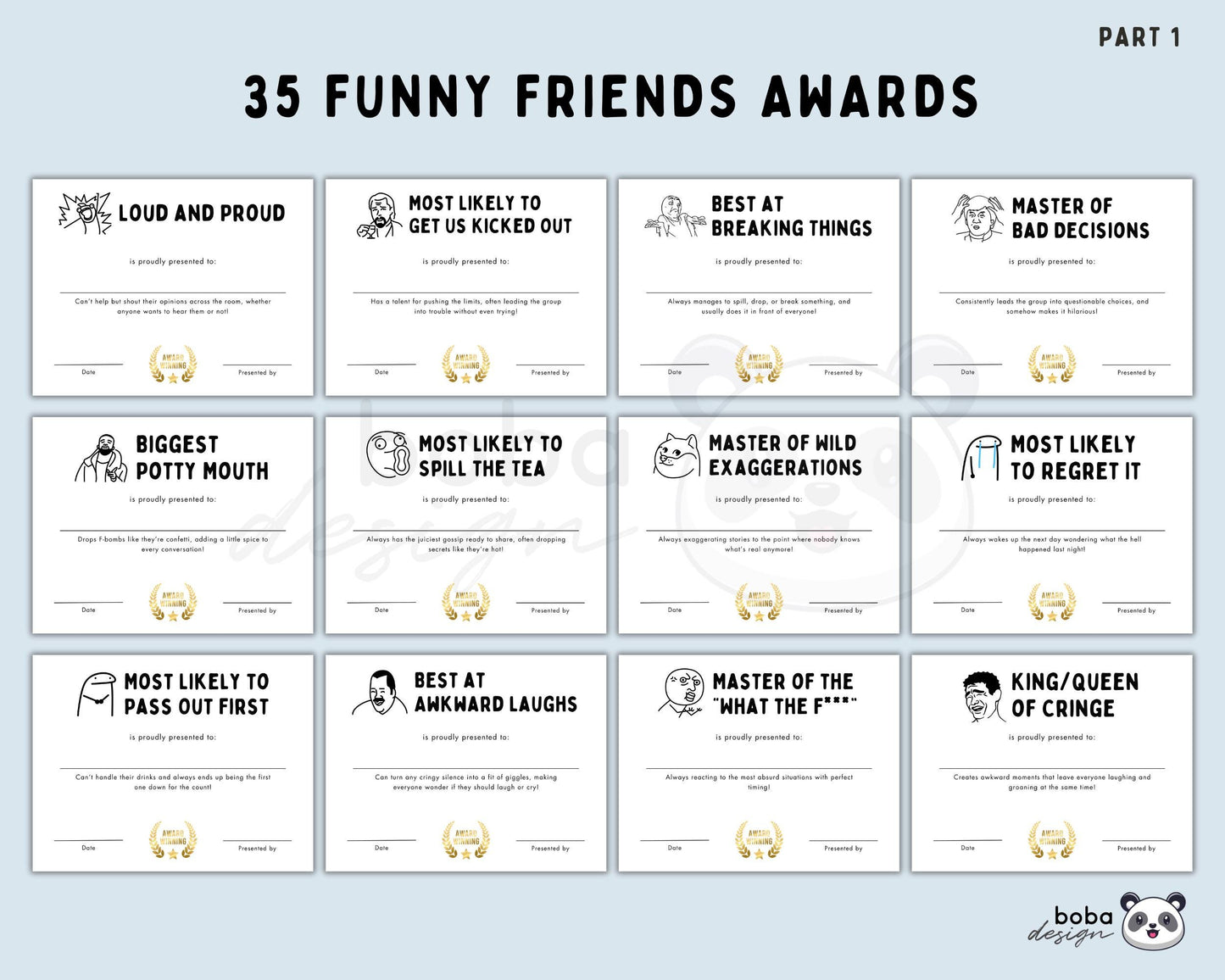 35 Funny Friends Awards - Printable Appreciation and Reunion Gift