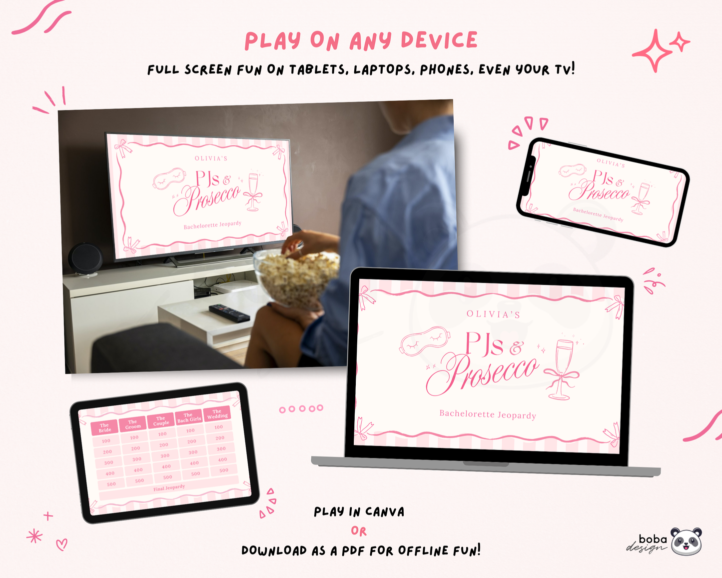 Pink PJs and Prosecco Bachelorette Jeopardy Game