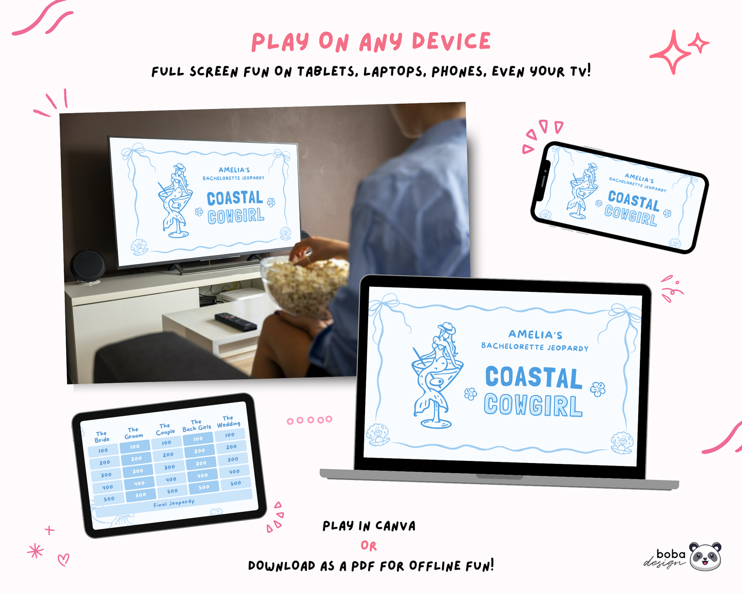Blue Coastal Cowgirl Bachelorette Jeopardy Game