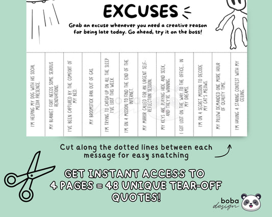 4 Funny Emergency Excuses Tear-Off - Printable Office Sign
