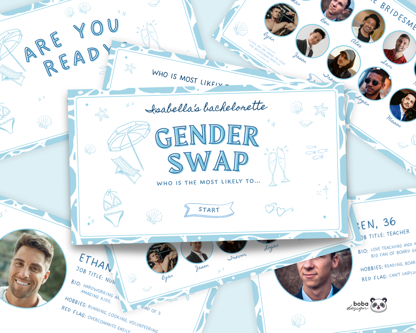 Gender Swap Bachelorette Game – Bridesmaids to Bridesmen (Editable Canva Template)