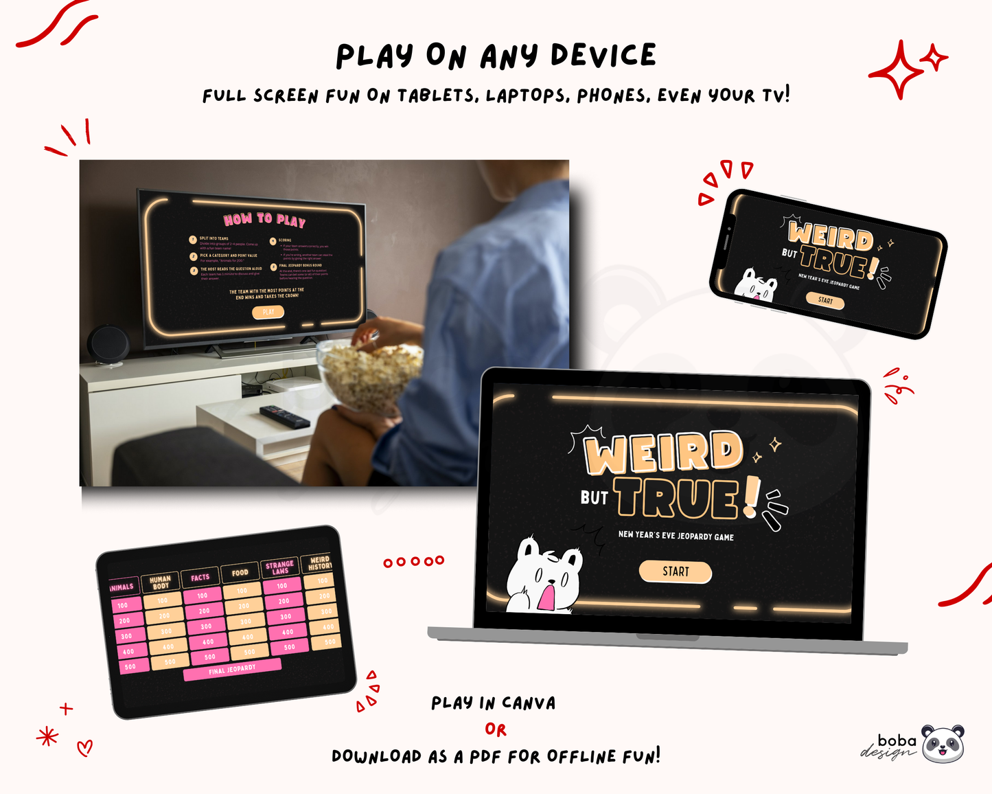 Weird but True Trivia Game - Gold Theme Jeopardy Game