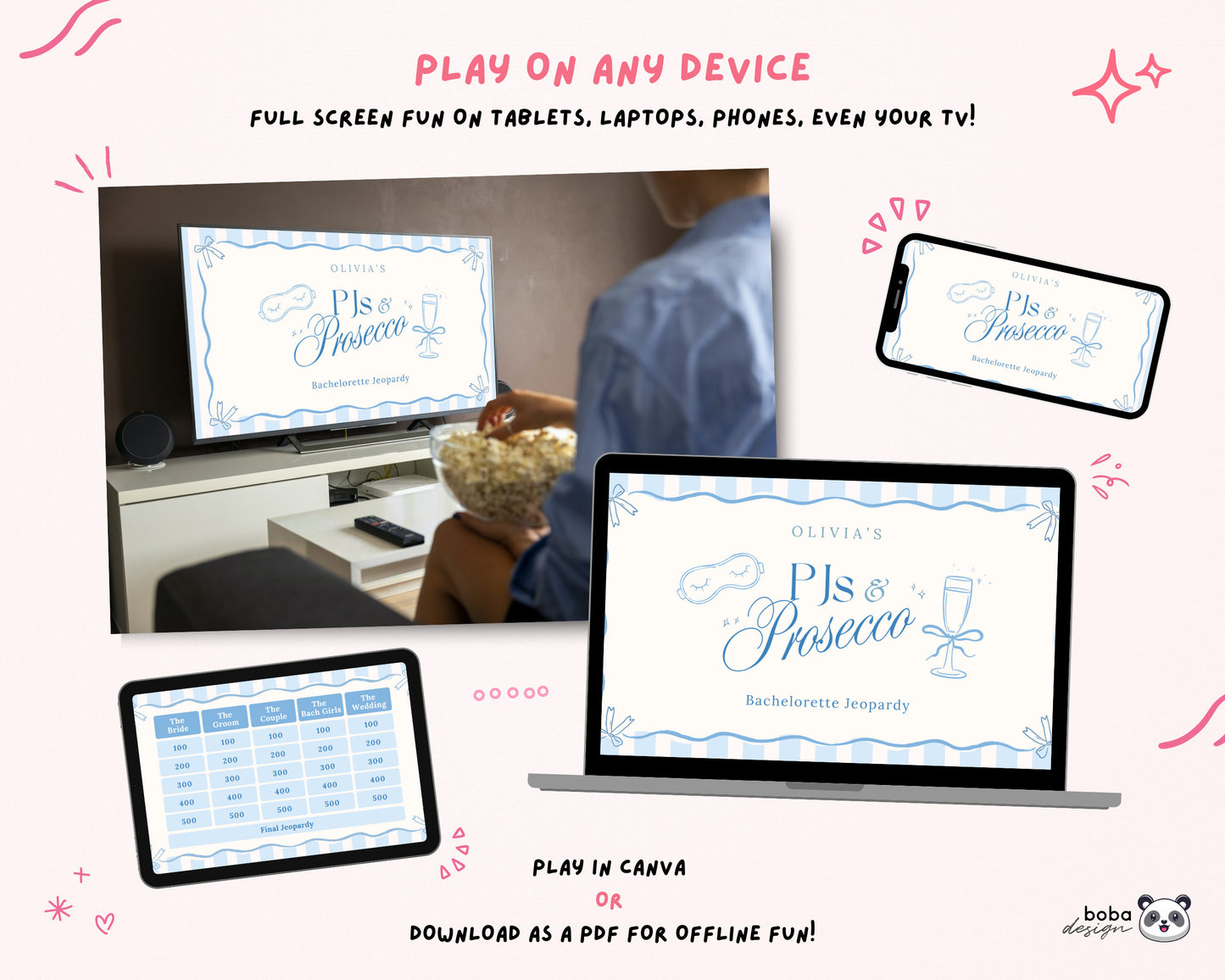 Blue PJs and Prosecco Bachelorette Jeopardy Game