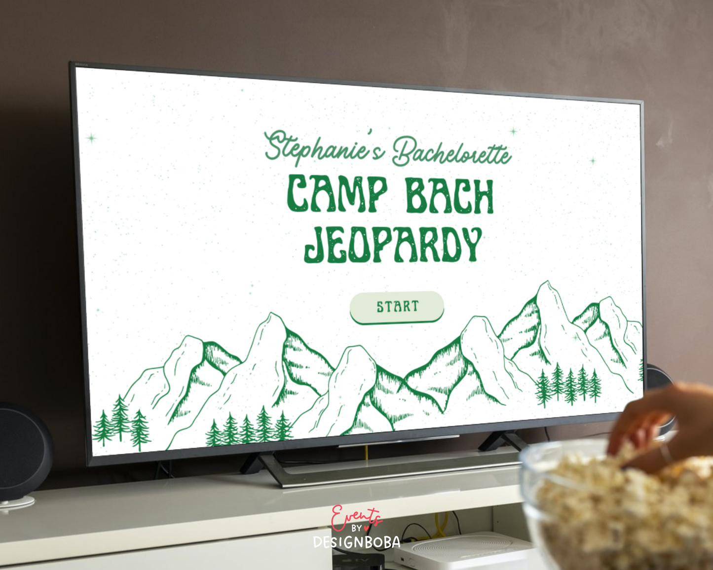 Green Camp Bachelorette Jeopardy Game (Canva Template)