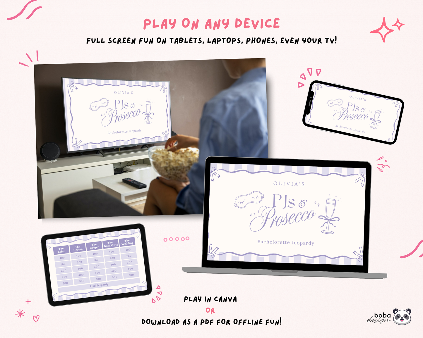 Lavender PJs and Prosecco Bachelorette Jeopardy Game