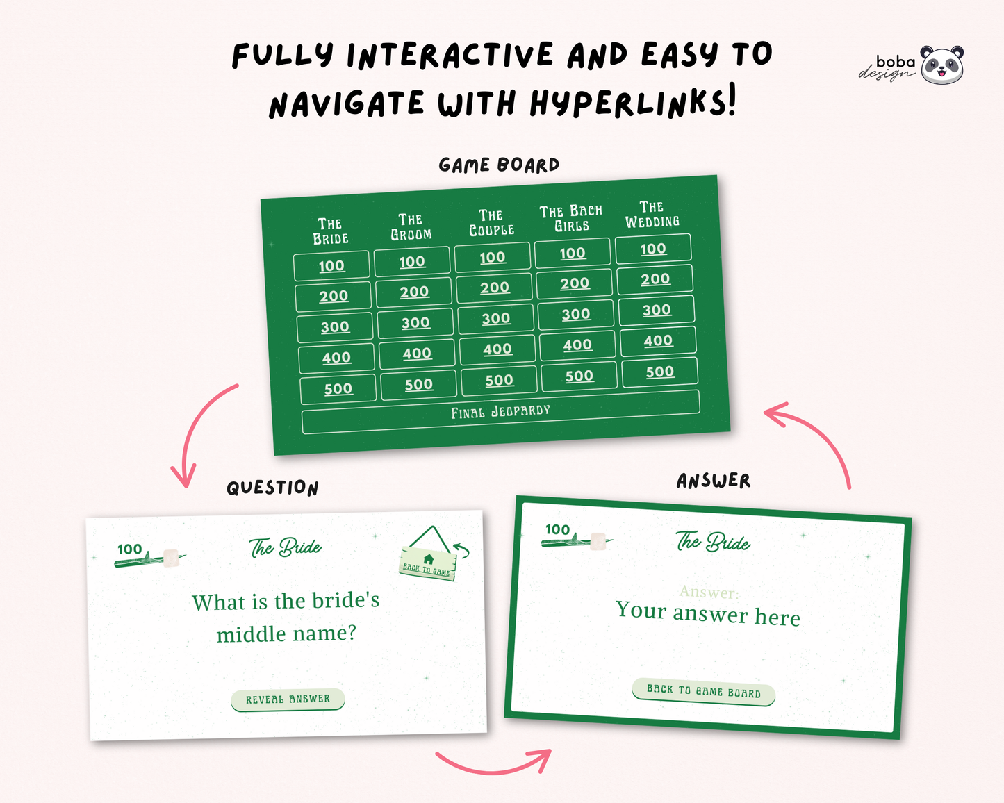 Green Camp Bachelorette Jeopardy Game (Canva Template)