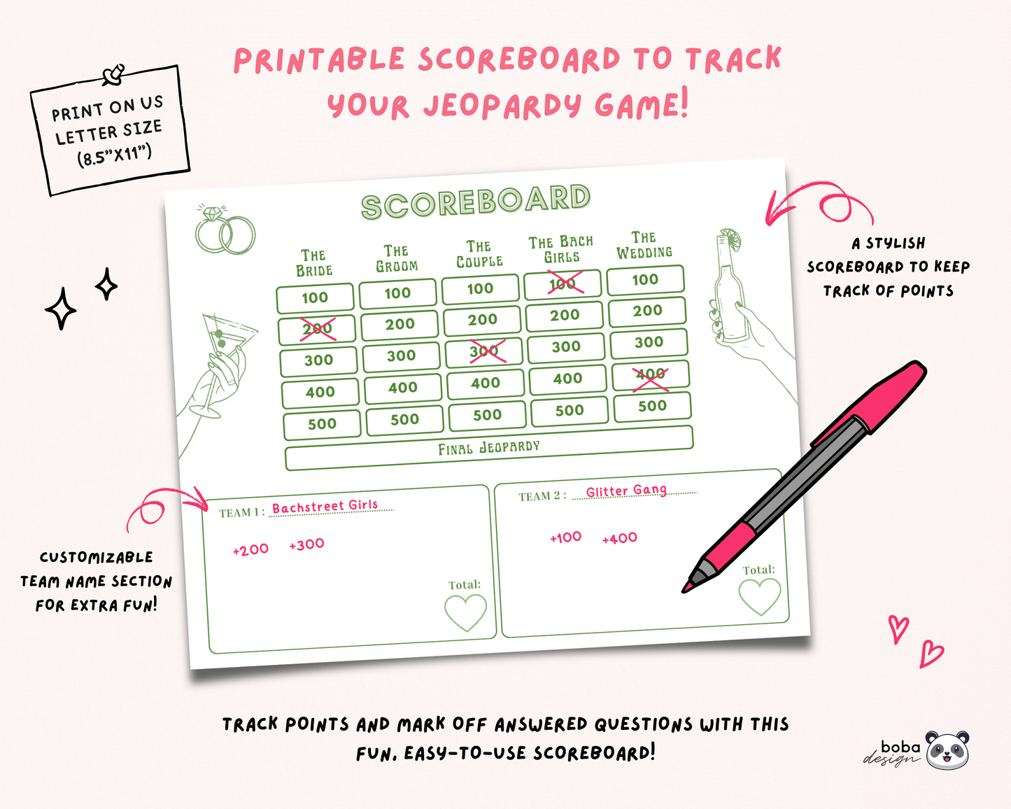 Green Camp Bachelorette Jeopardy Game (Canva Template)