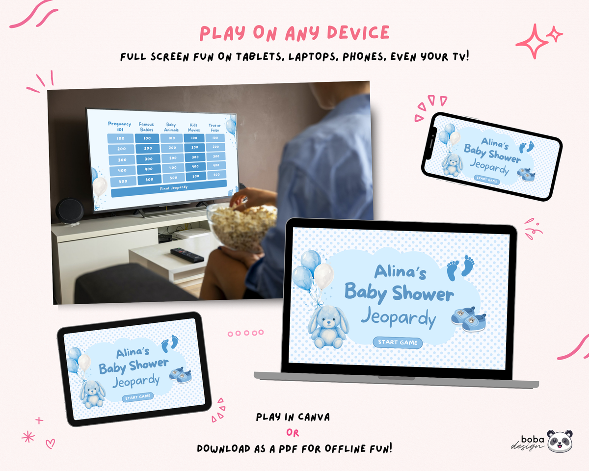 Blue Baby Shower Jeopardy Game - Baby Trivia Game