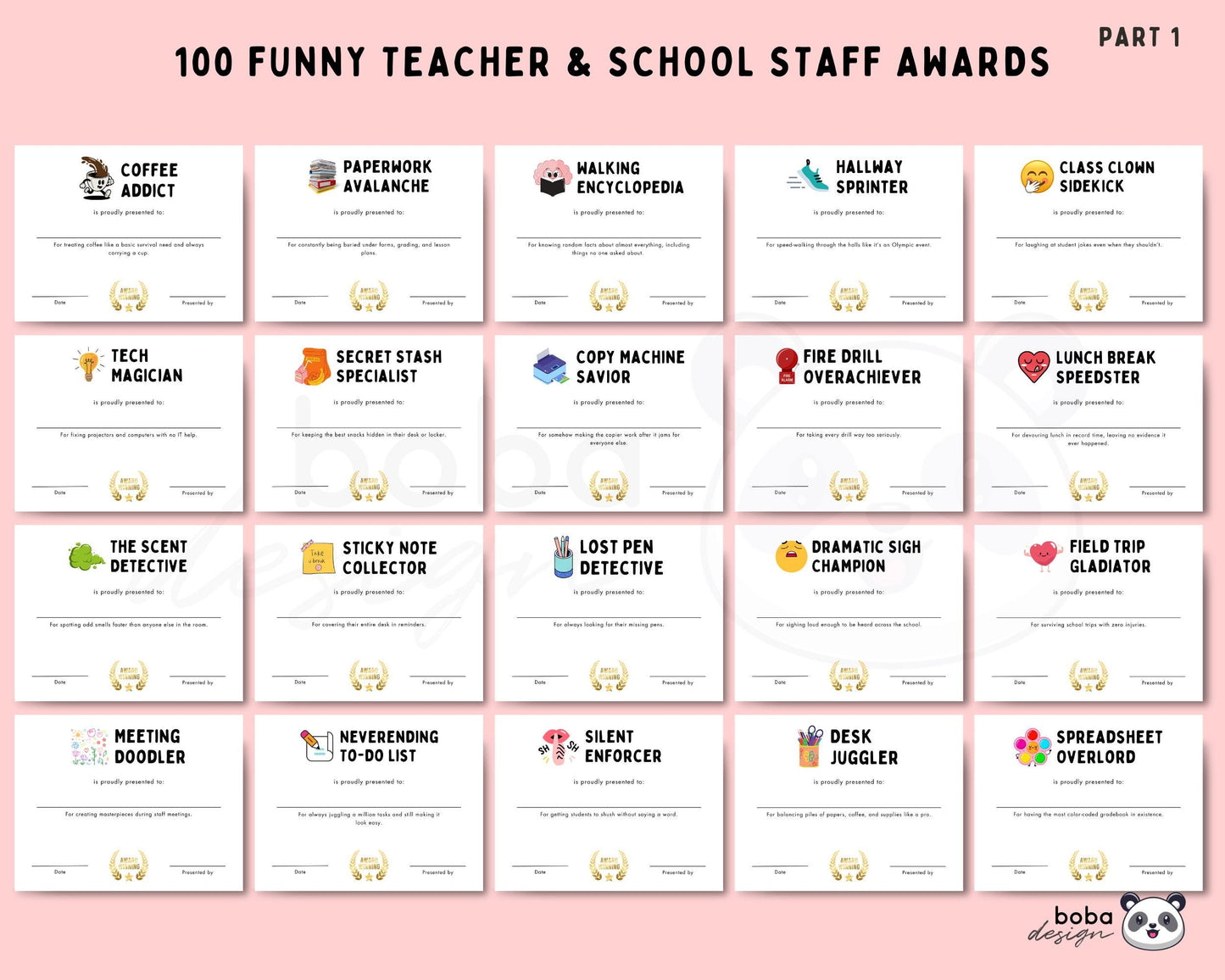100 Printable Funny Teacher And School Staff Awards - Appreciation Awards