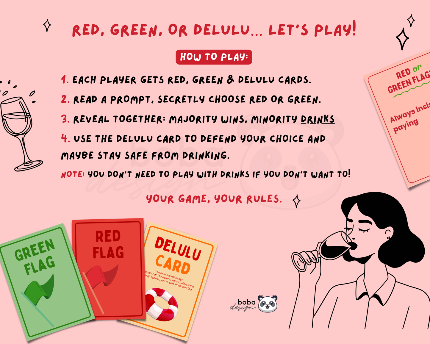 Red Flag or Green Flag Game – Drinking Game for Girls’ Night, Bachelorette, or Party
