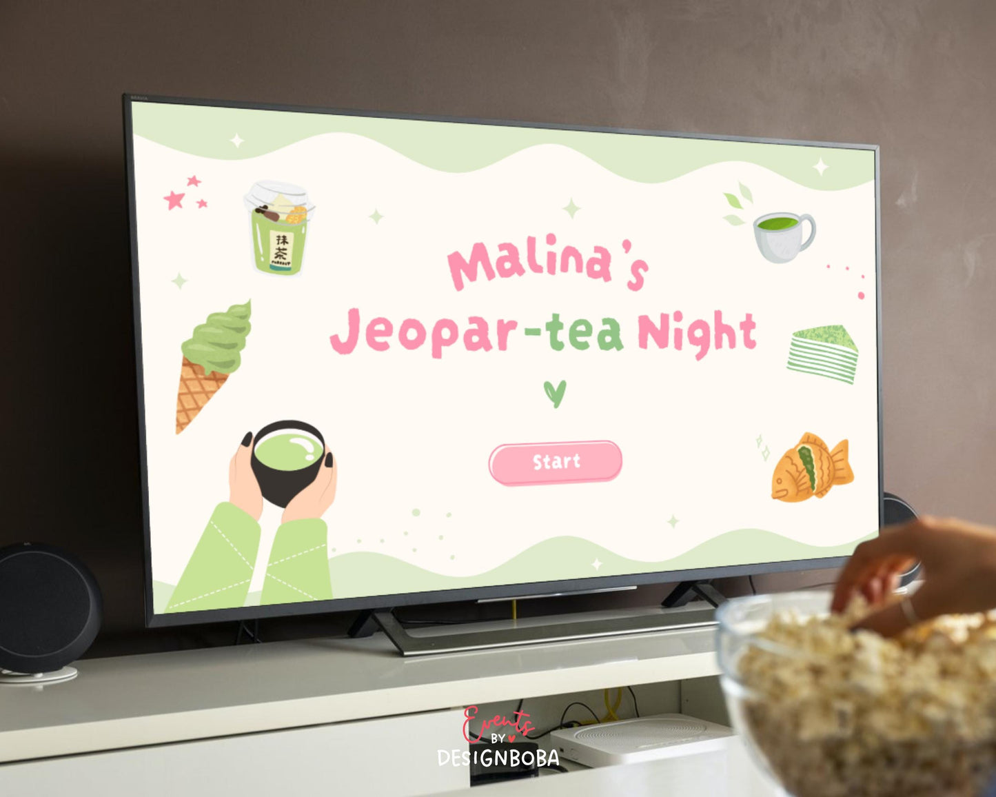 Matcha-Inspired Jeopardy Game – Tea Party Bachelorette (Canva Template)