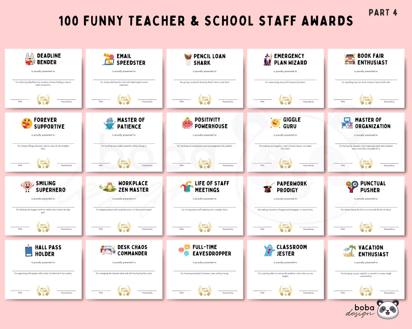 100 Printable Funny Teacher And School Staff Awards - Appreciation Awards