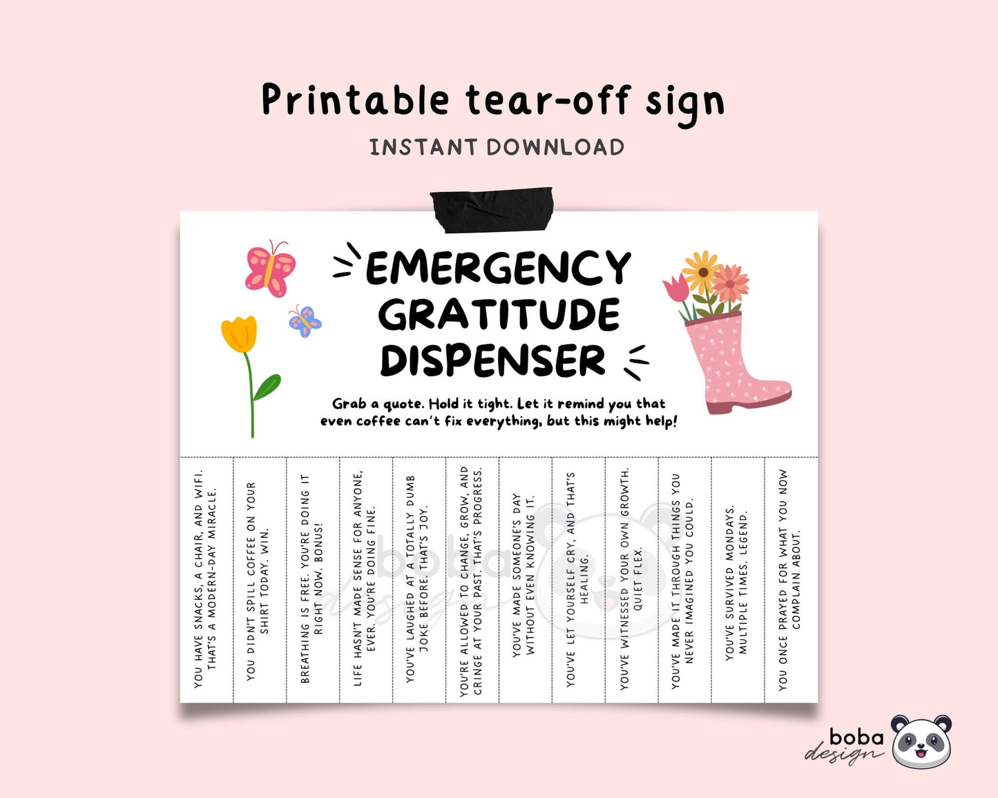 Funny Emergency Gratitude Dispenser Tear-Off - Printable Office Sign, Cubicle Decor