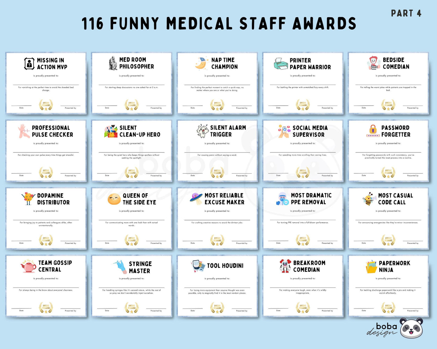 116 Printable Funny Medical Staff Awards - Appreciation Awards