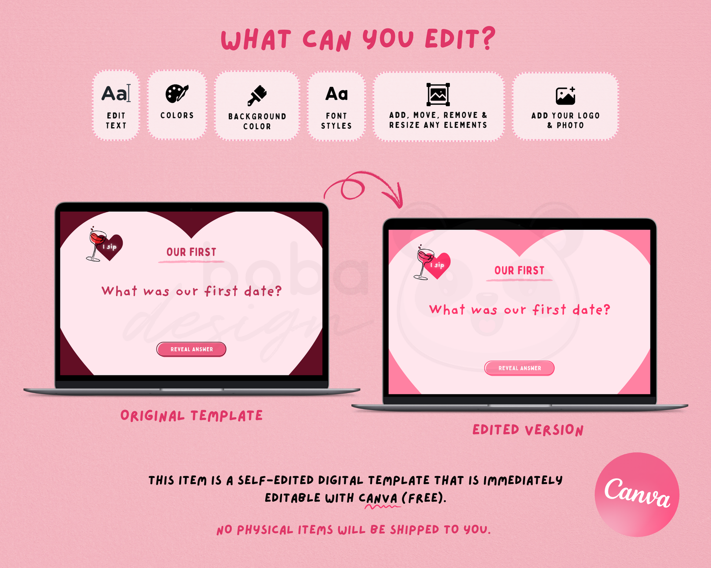 Spicy Couple Trivia Drinking Game – Editable Canva Template for Date Night