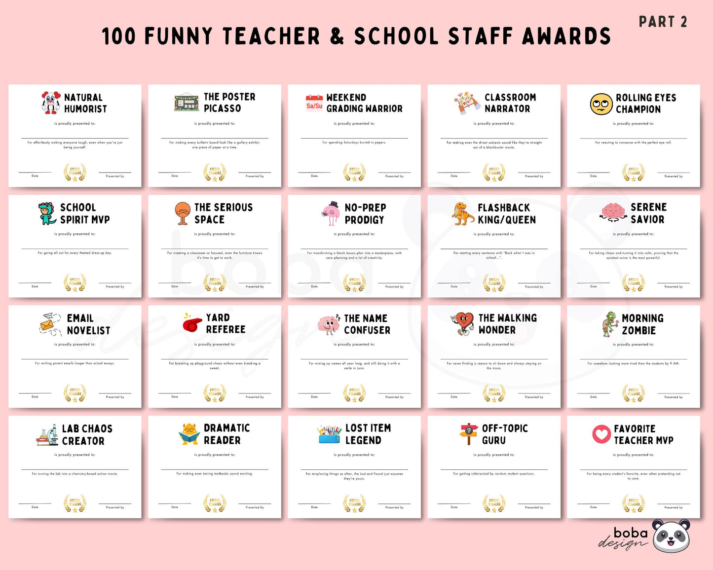 100 Printable Funny Teacher And School Staff Awards - Appreciation Awards