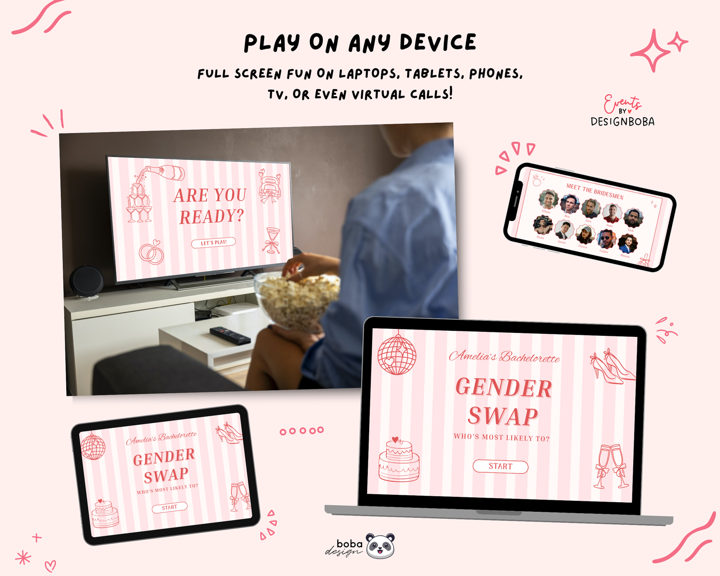 Pink Stripe Gender Swap Bachelorette Game - Bridesmaids to Bridesmen