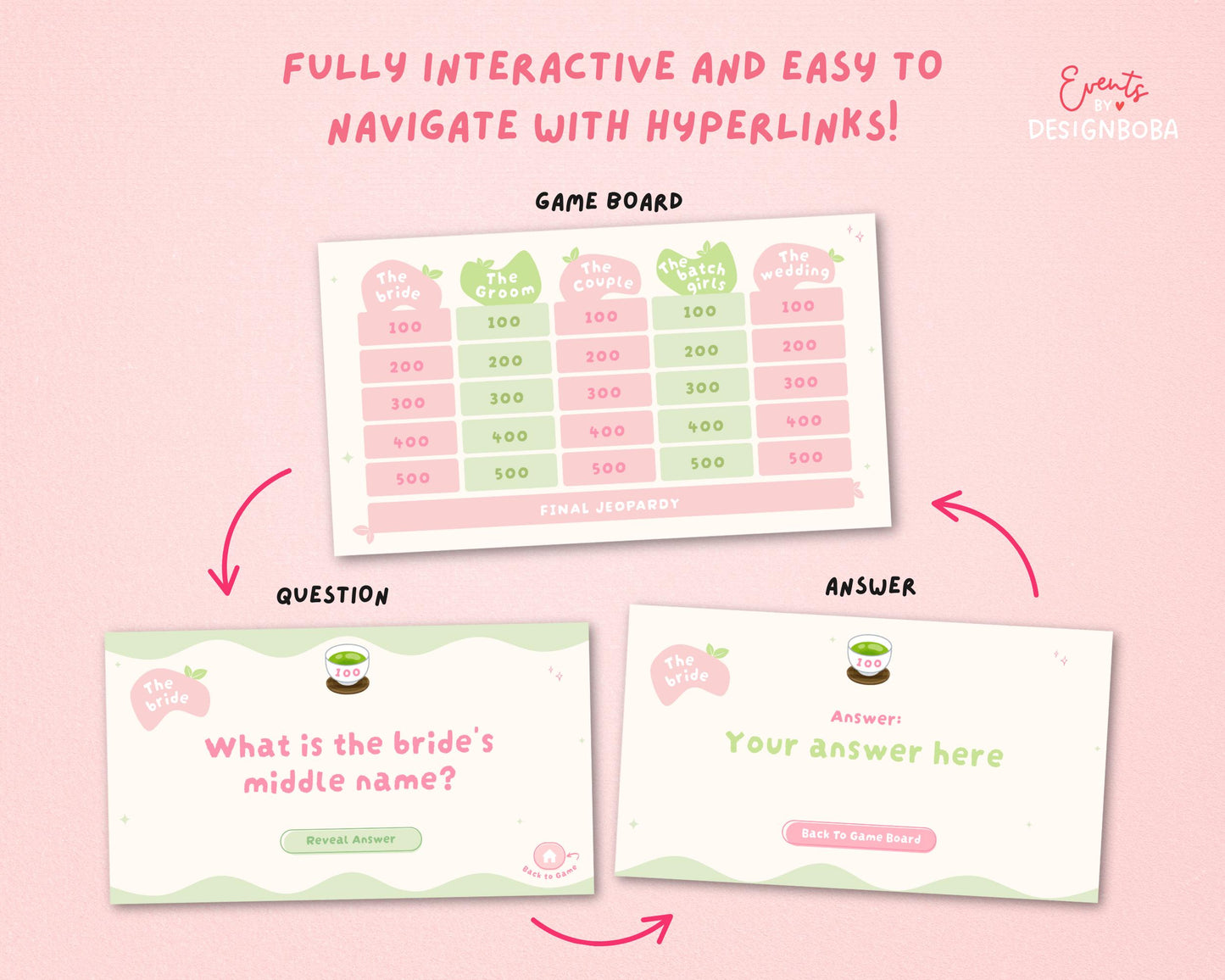 Matcha-Inspired Jeopardy Game – Tea Party Bachelorette (Canva Template)