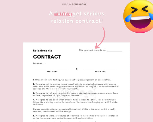 Funny Relationship Contract - Printable Dating Agreement for Couples