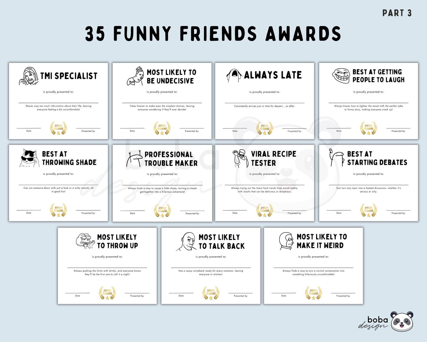 35 Funny Friends Awards - Printable Appreciation and Reunion Gift