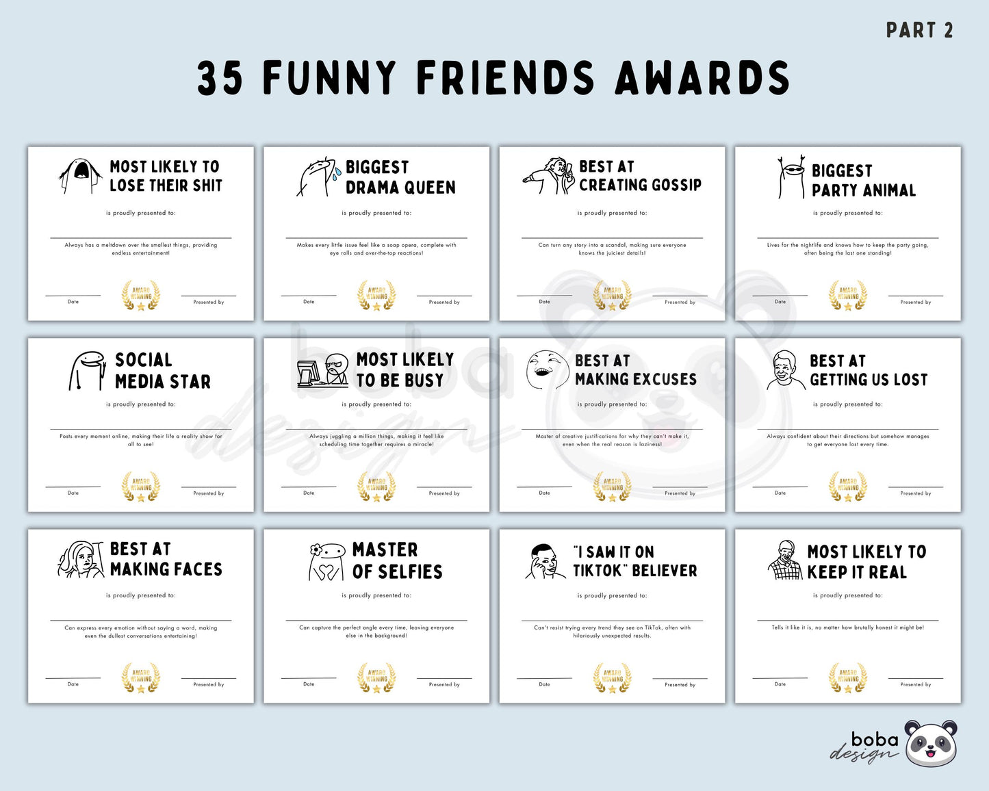35 Funny Friends Awards - Printable Appreciation and Reunion Gift