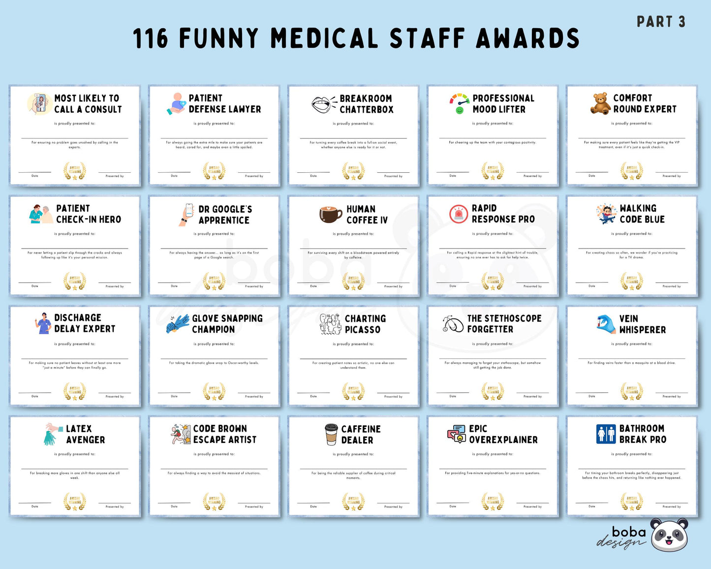 116 Printable Funny Medical Staff Awards - Appreciation Awards