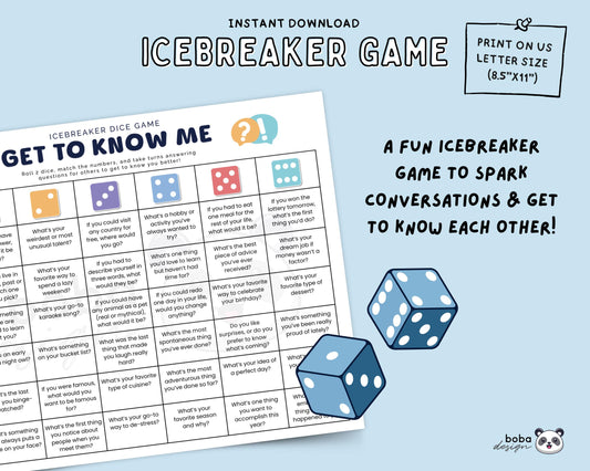 Icebreaker Dice Game - Printable Team Building and Table Talk Party Game