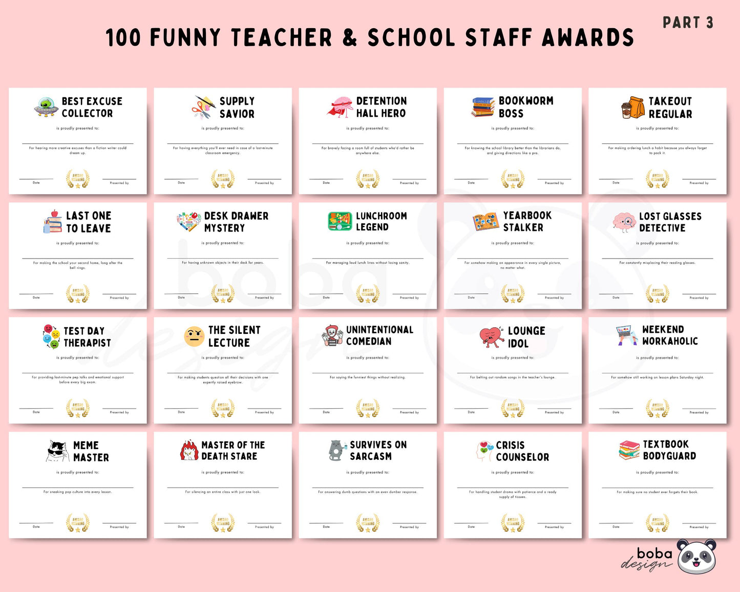 100 Printable Funny Teacher And School Staff Awards - Appreciation Awards