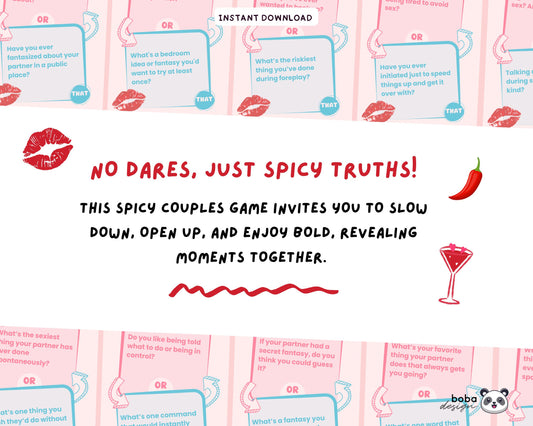 Spill the Truth (Spicy Edition) - Printable This or That Couple Drinking Game Cards