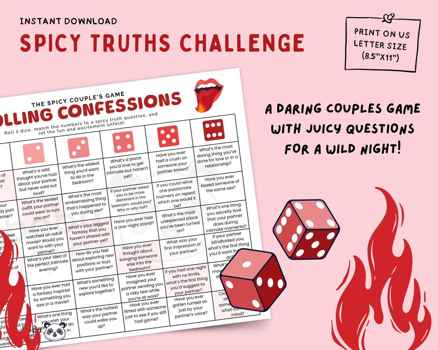 Dirty Truth Dice Game - Printable Spicy Couples Date Night Game