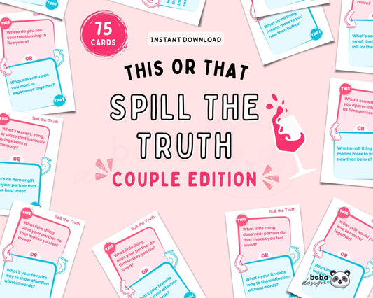 Spill the Truth - Printable This or That Couple Drinking Game Cards