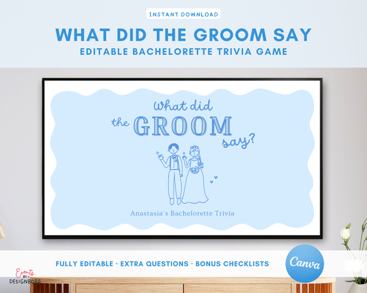 Blue What Did the Groom Say – Bachelorette Game (Editable Canva Template)