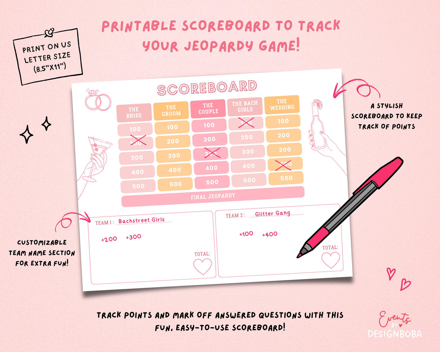 Retro Pastel Vibes – Retro Bachelorette Jeopardy Game (Canva Template)