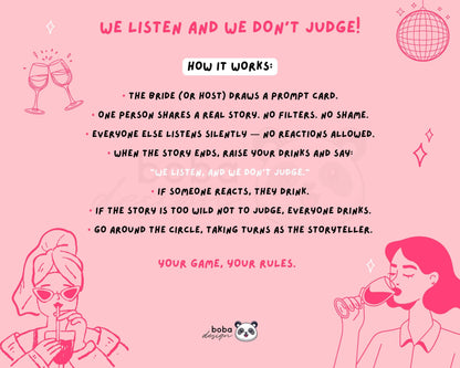 We Listen and We Don’t Judge – Viral TikTok Bachelorette Game (Printable)