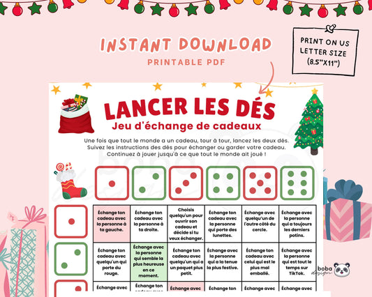 Jeu de dés Échange de Cadeaux Noël Imprimable