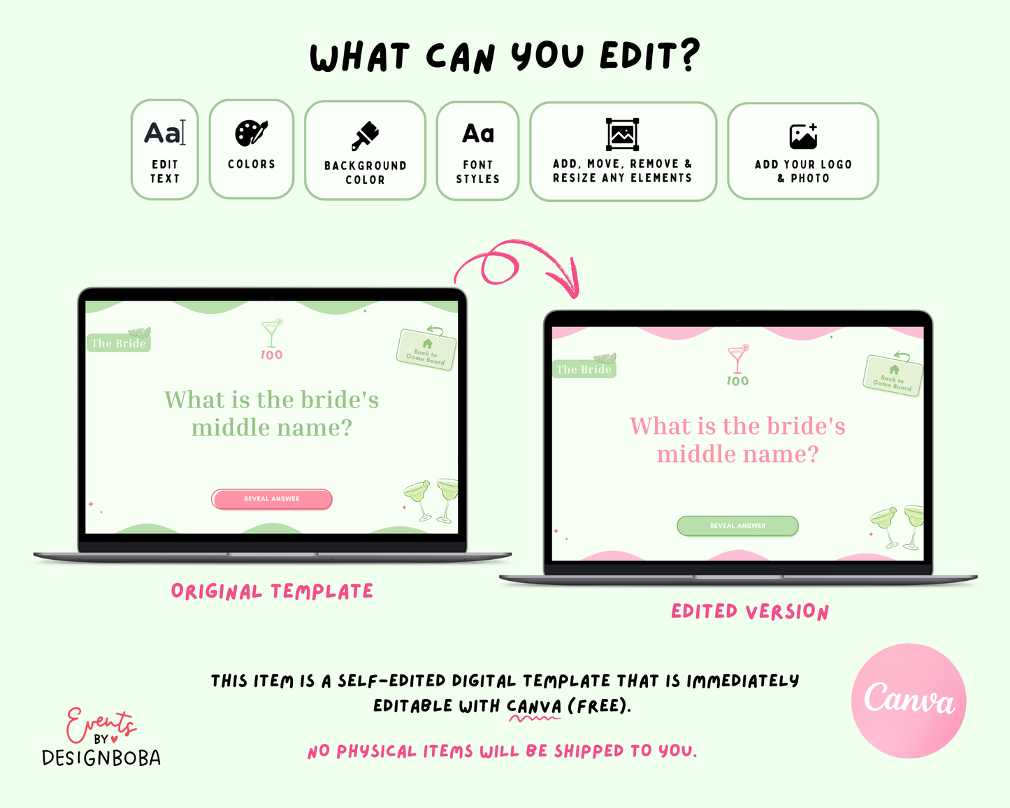 Margs and Matrimony V1 – Green & Pink Bachelorette Jeopardy Game (Canva Template)