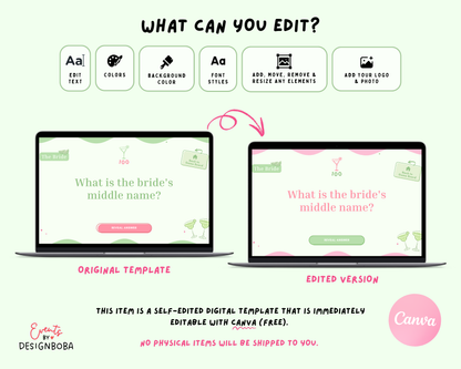 Margs and Matrimony V1 – Green & Pink Bachelorette Jeopardy Game (Canva Template)