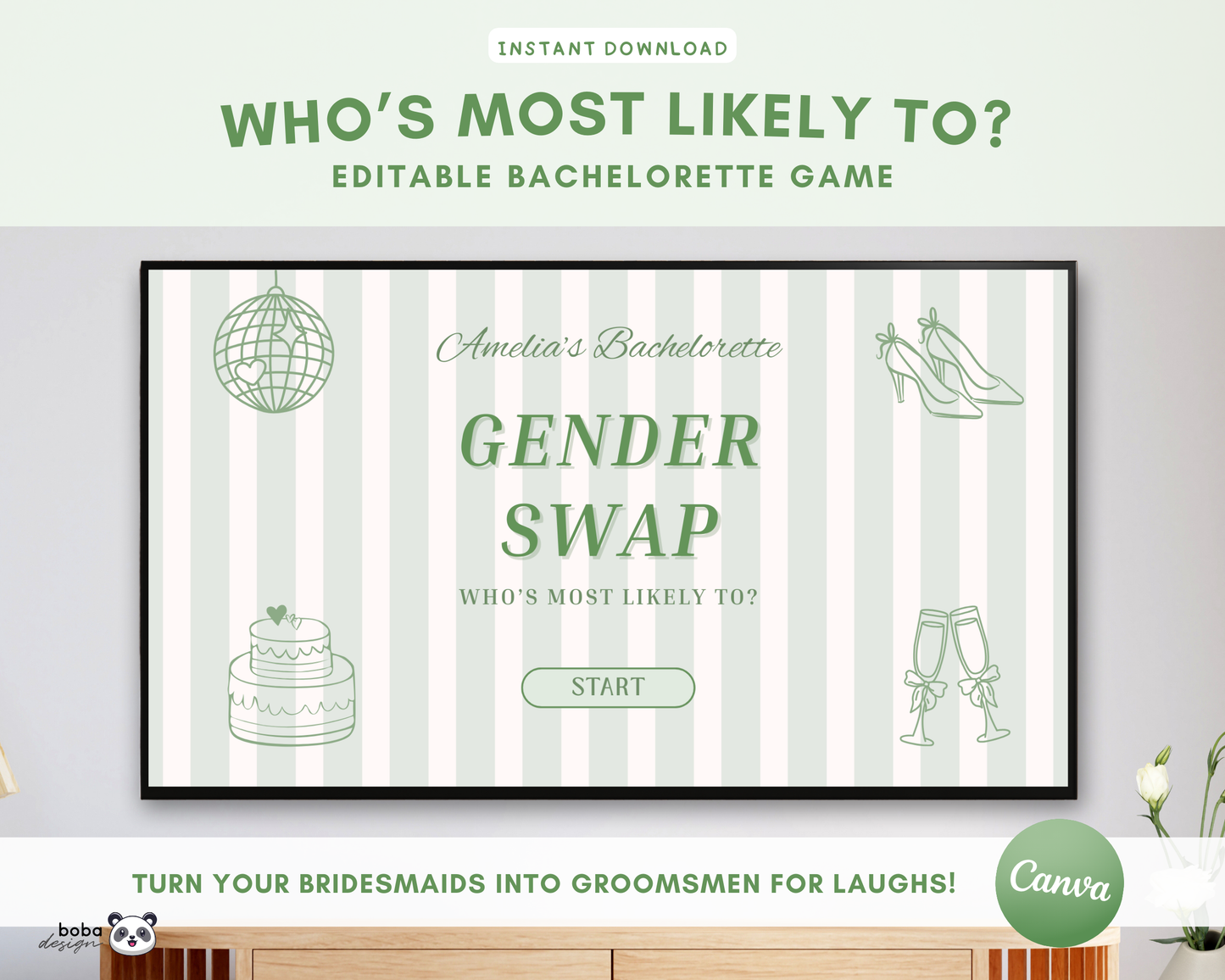 Green Stripe Gender Swap Bachelorette Game - Bridesmaids to Bridesmen