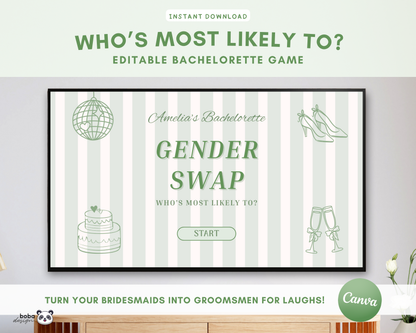 Green Stripe Gender Swap Bachelorette Game - Bridesmaids to Bridesmen