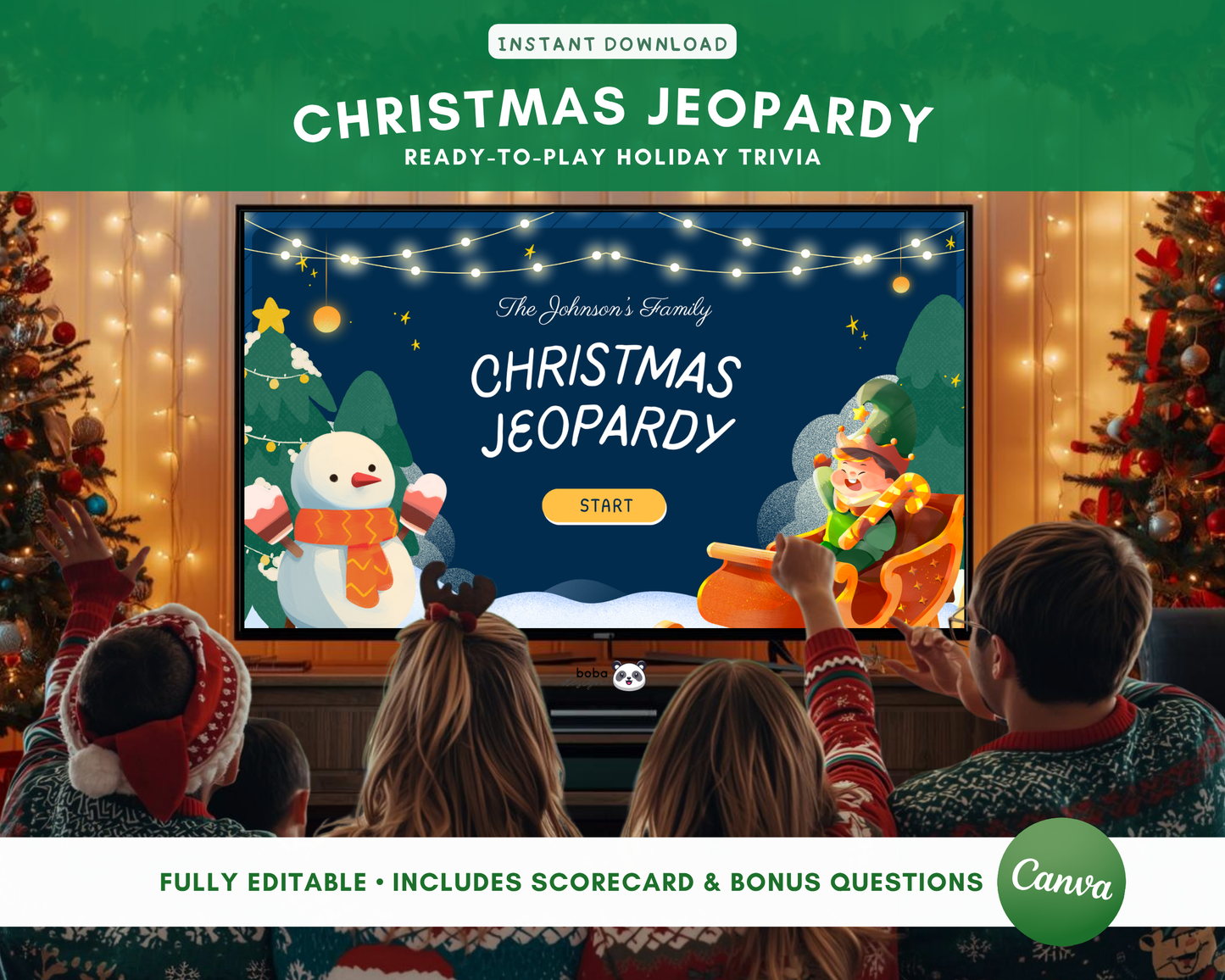 Editable Snowman Christmas Jeopardy Game