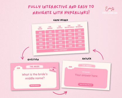 Pink Retro Vibe – Bachelorette Jeopardy Game (Canva Template)