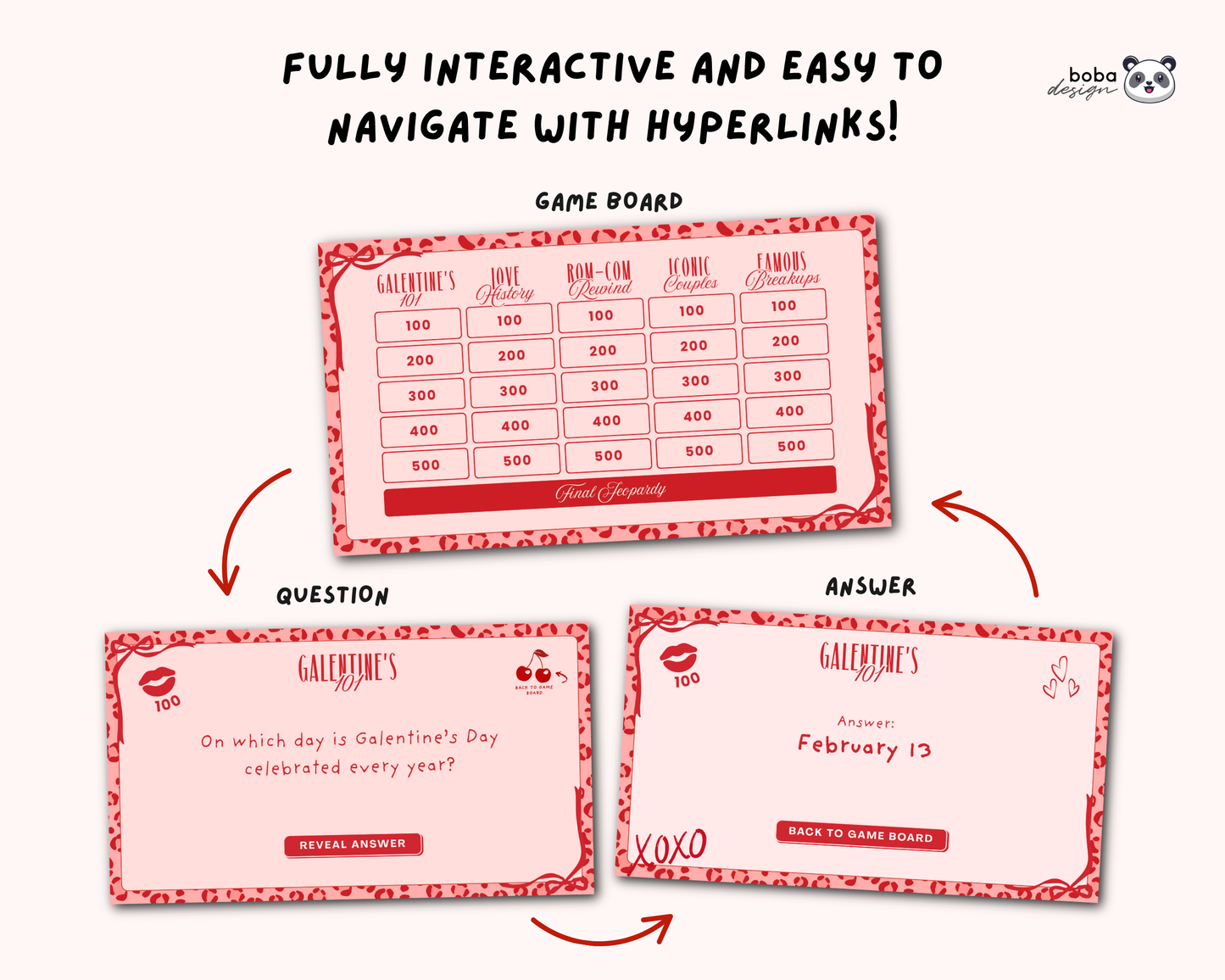 Pink Leopard Galentines Jeopardy Game