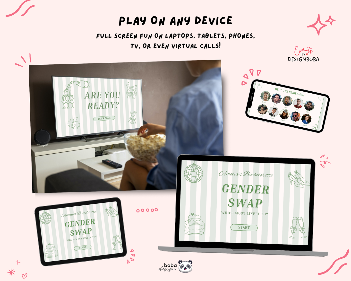 Green Stripe Gender Swap Bachelorette Game - Bridesmaids to Bridesmen