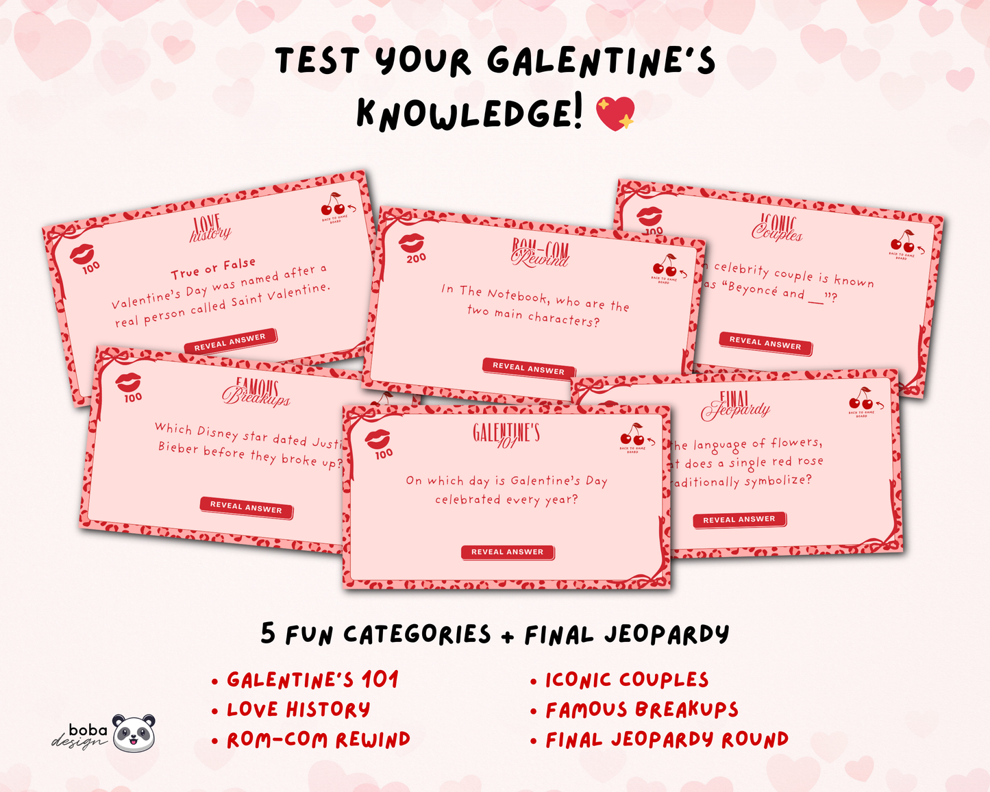 Pink Leopard Galentines Jeopardy Game
