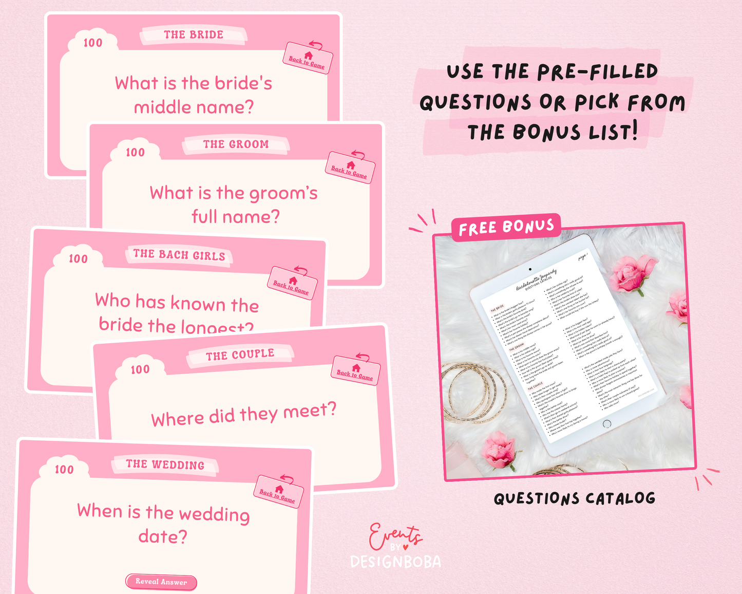 Pink Retro Vibe – Bachelorette Jeopardy Game (Canva Template)