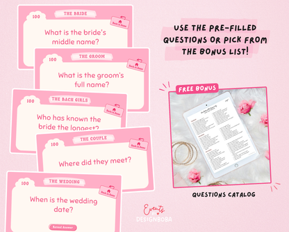 Pink Retro Vibe – Bachelorette Jeopardy Game (Canva Template)