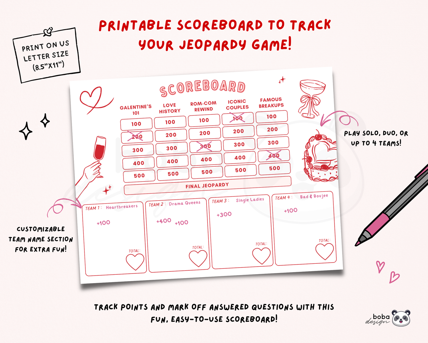 Pink Leopard Galentines Jeopardy Game